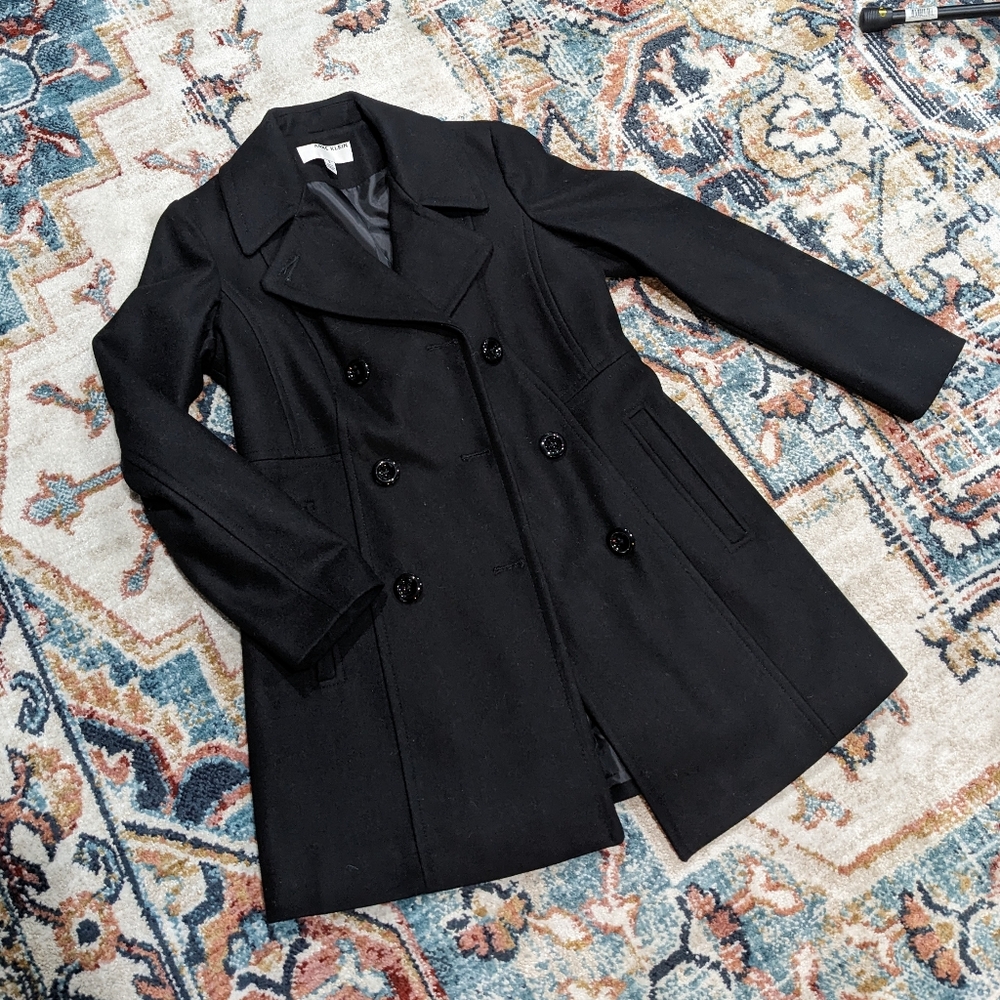Anne Klein black double breasted peacoat